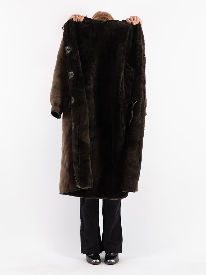 Vintage 80's Women Sheepskin Coat in Brown