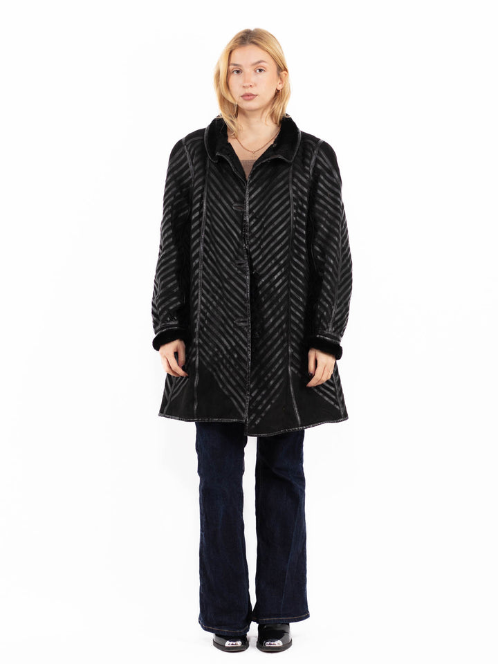 Vintage 80's Penny Lane Sheepskin Coat in Black