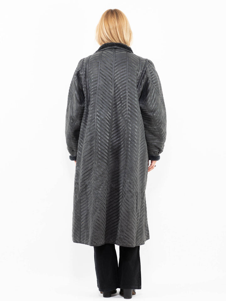 Vintage 80's Women Sheepskin Shearling Coat in GrayA0153