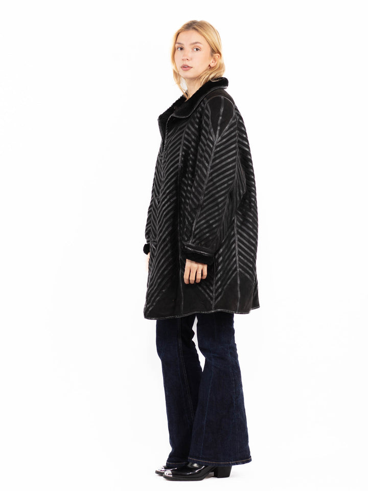 Vintage 80's Penny Lane Sheepskin Coat in Black