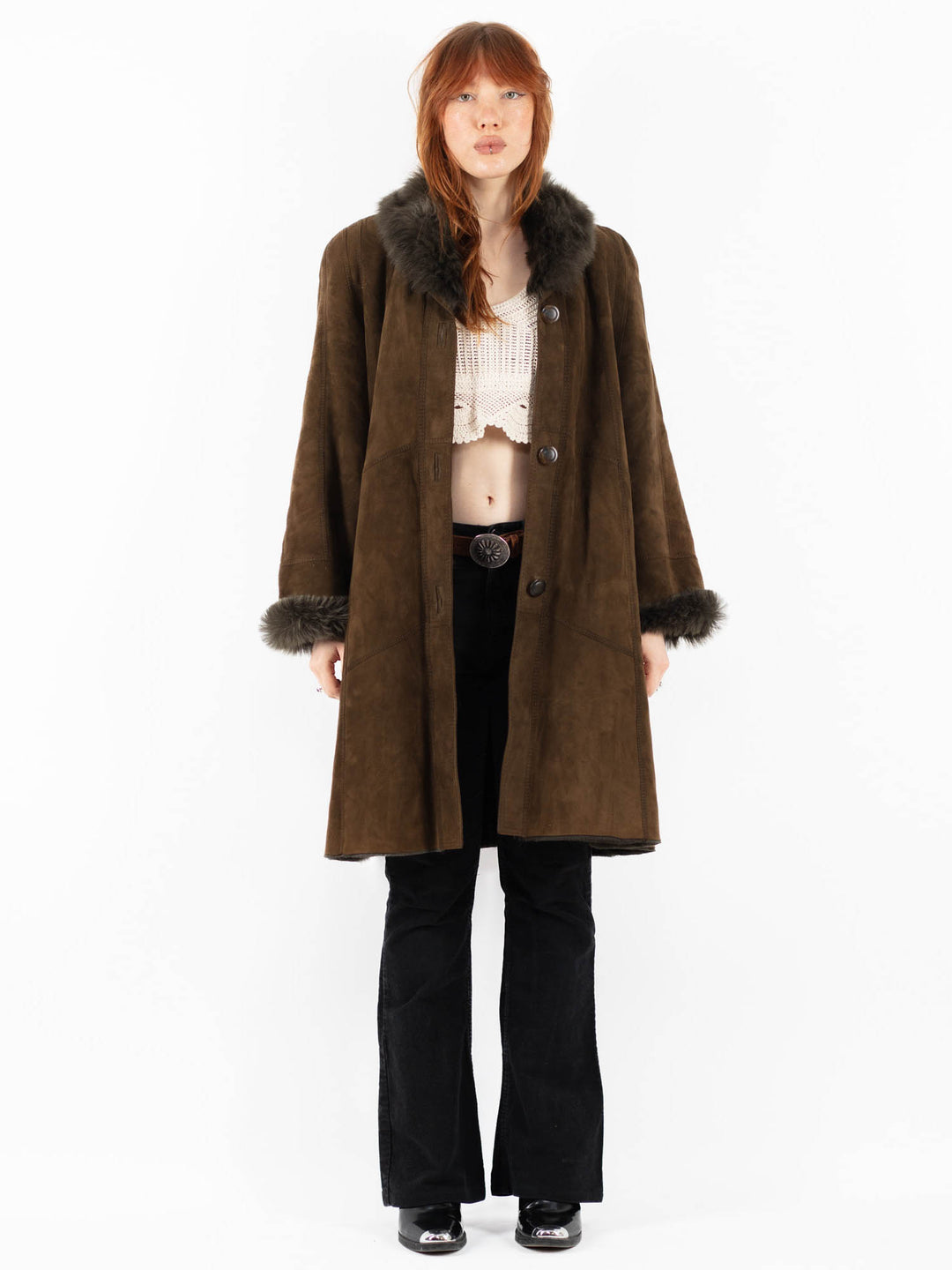 Vintage 80's Women Sheepskin Coat in GreenV9757