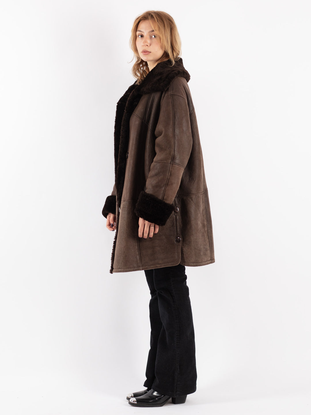 Vintage 80's Women Sheepskin Coat in Brown