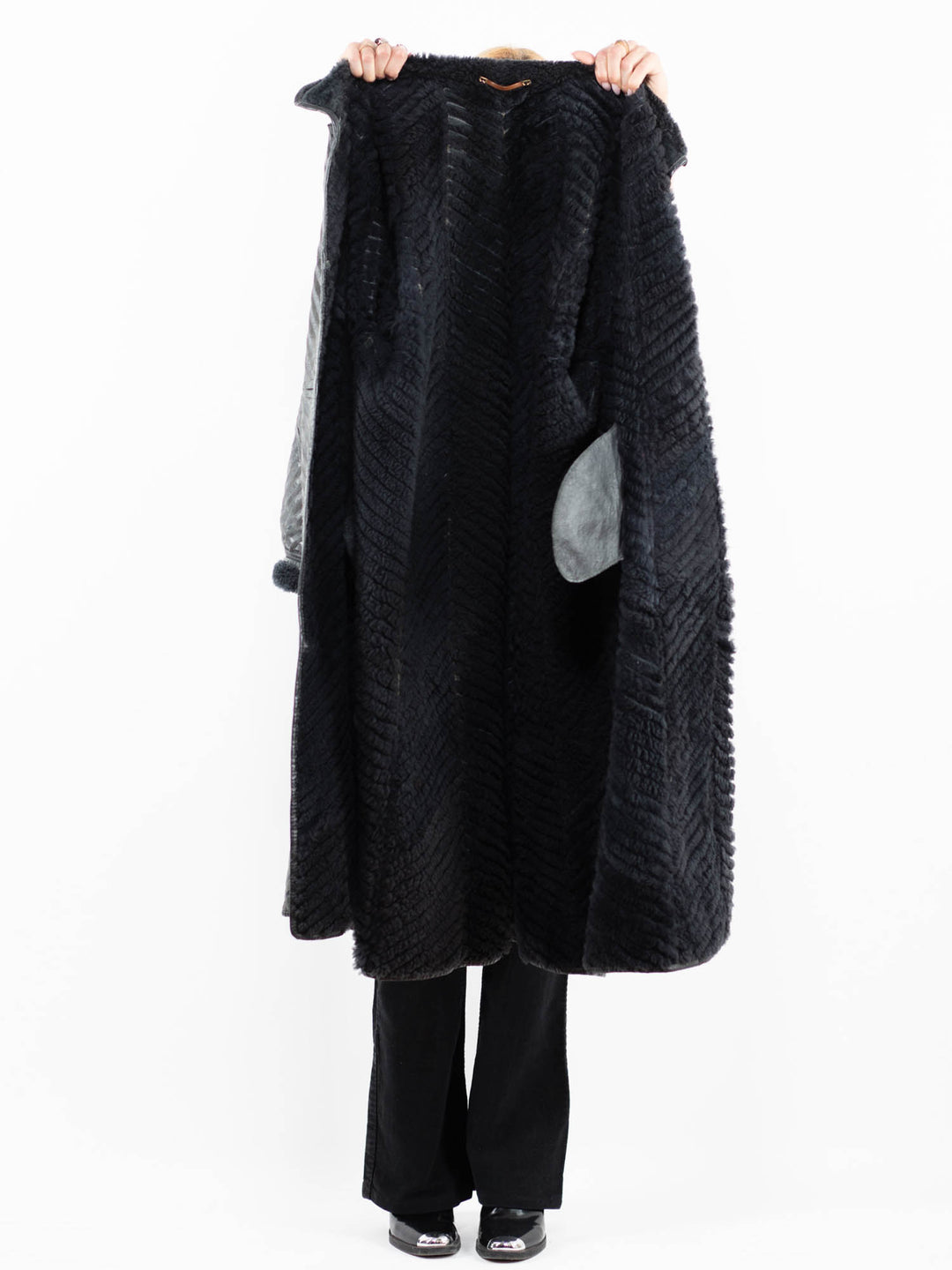 Vintage 80's Women Sheepskin Shearling Coat in GrayA0153