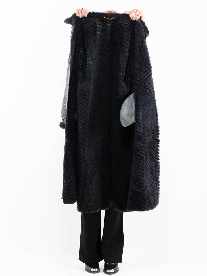Vintage 80's Women Sheepskin Shearling Coat in GrayA0153