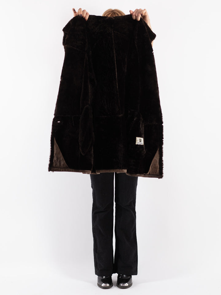 Vintage 80's Women Sheepskin Coat in Brown