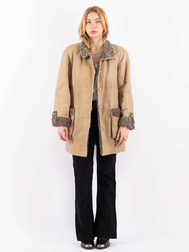 Vintage 80's Women Sheepskin Coat in BeigeV9652