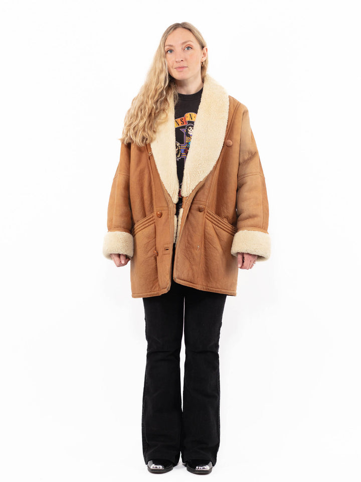 Vintage 80's Women Sheepskin Coat in BrownA0888