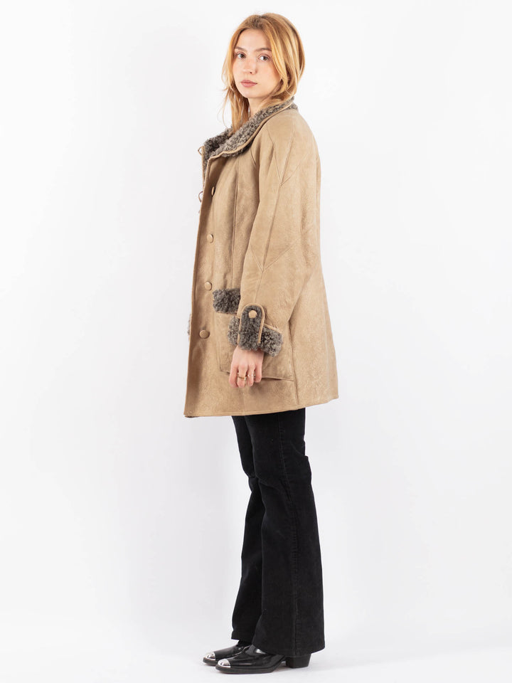Vintage 80's Women Sheepskin Coat in BeigeV9652