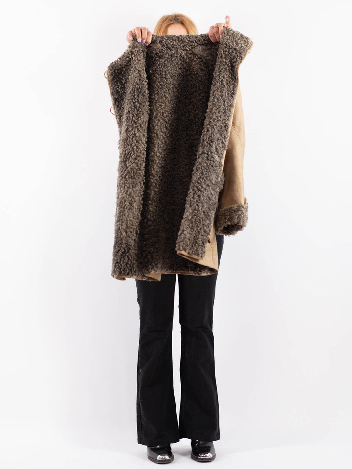 Vintage 80's Women Sheepskin Coat in BeigeV9652