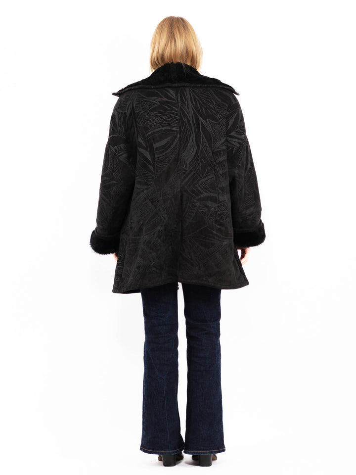 Vintage 80's Women Sheepskin Shearling Coat in BlackA0720