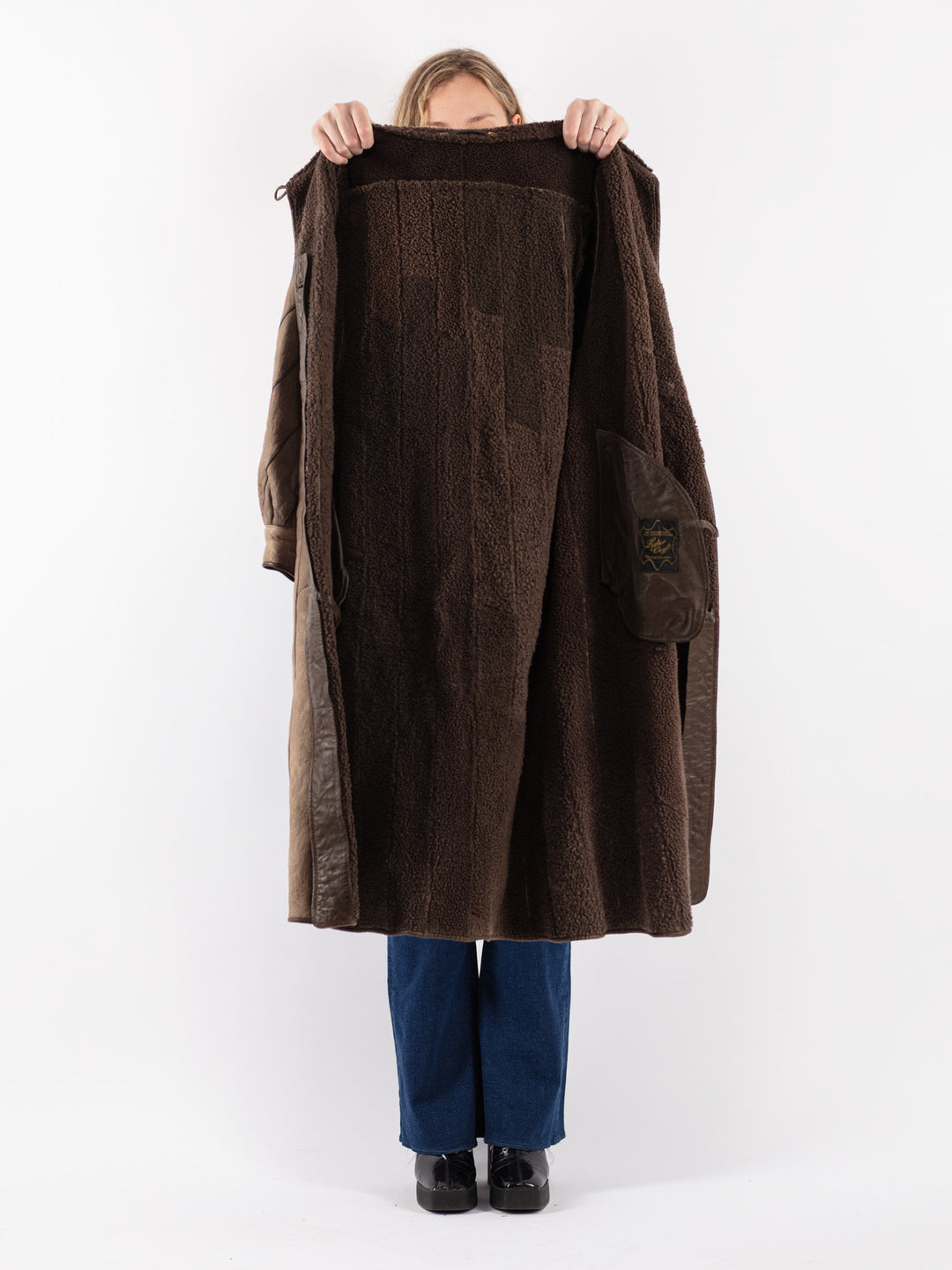 Vintage 80's Women Sheepskin Coat in Brown
