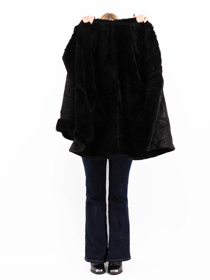 Vintage 80's Women Sheepskin Shearling Coat in BlackA0720