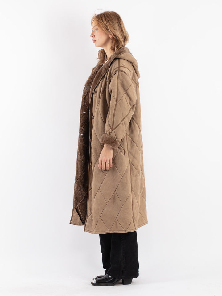 Vintage 80's Women Sheepskin Coat in Beige