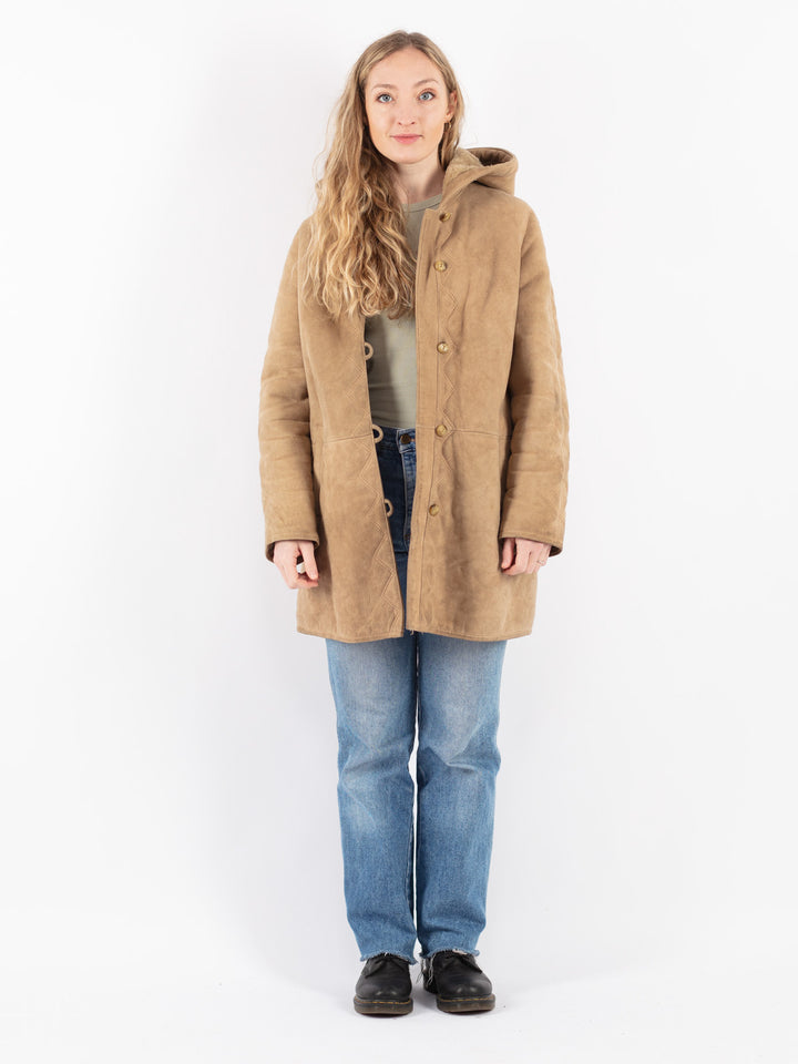 Vintage 80's Women Sheepskin Coat in Beige