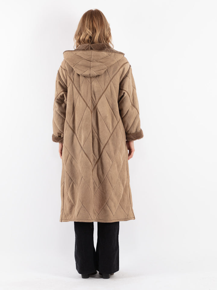 Vintage 80's Women Sheepskin Coat in Beige
