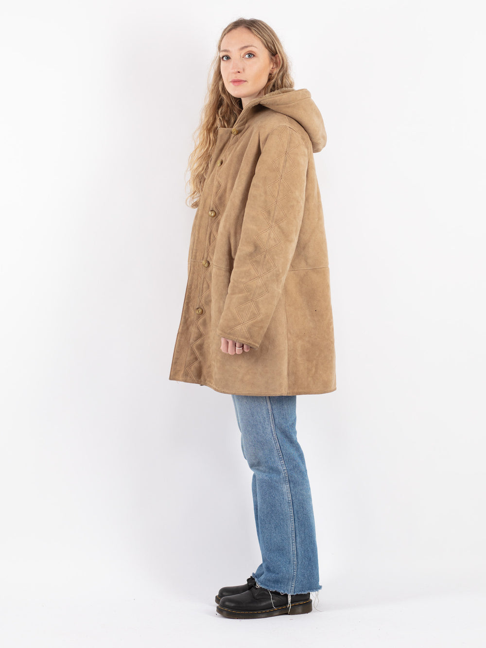 Vintage 80's Women Sheepskin Coat in Beige