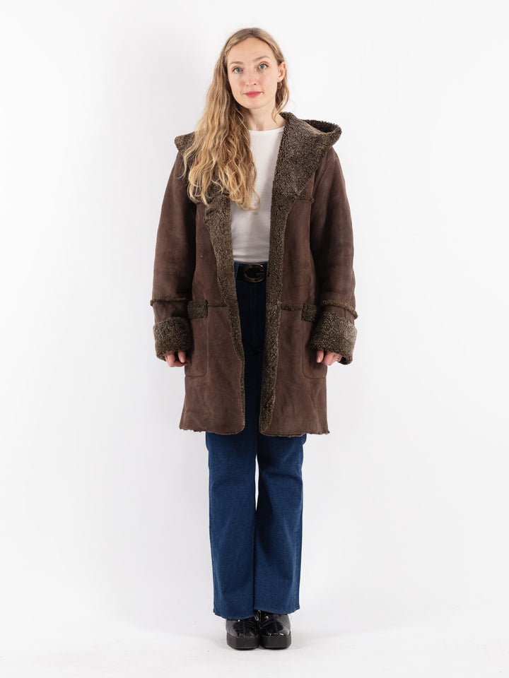 Vintage 80's Women Sheepskin Coat in Brown
