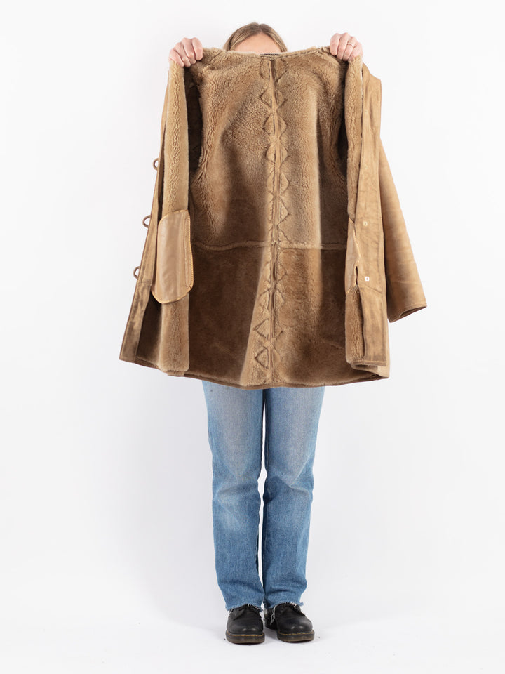 Vintage 80's Women Sheepskin Coat in Beige