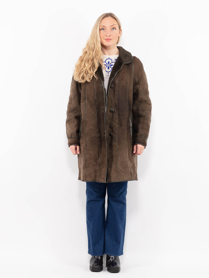 Vintage 80's Women Sheepskin Coat in GreenA0996