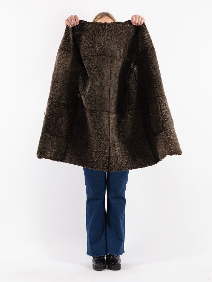Vintage 80's Women Sheepskin Coat in Brown
