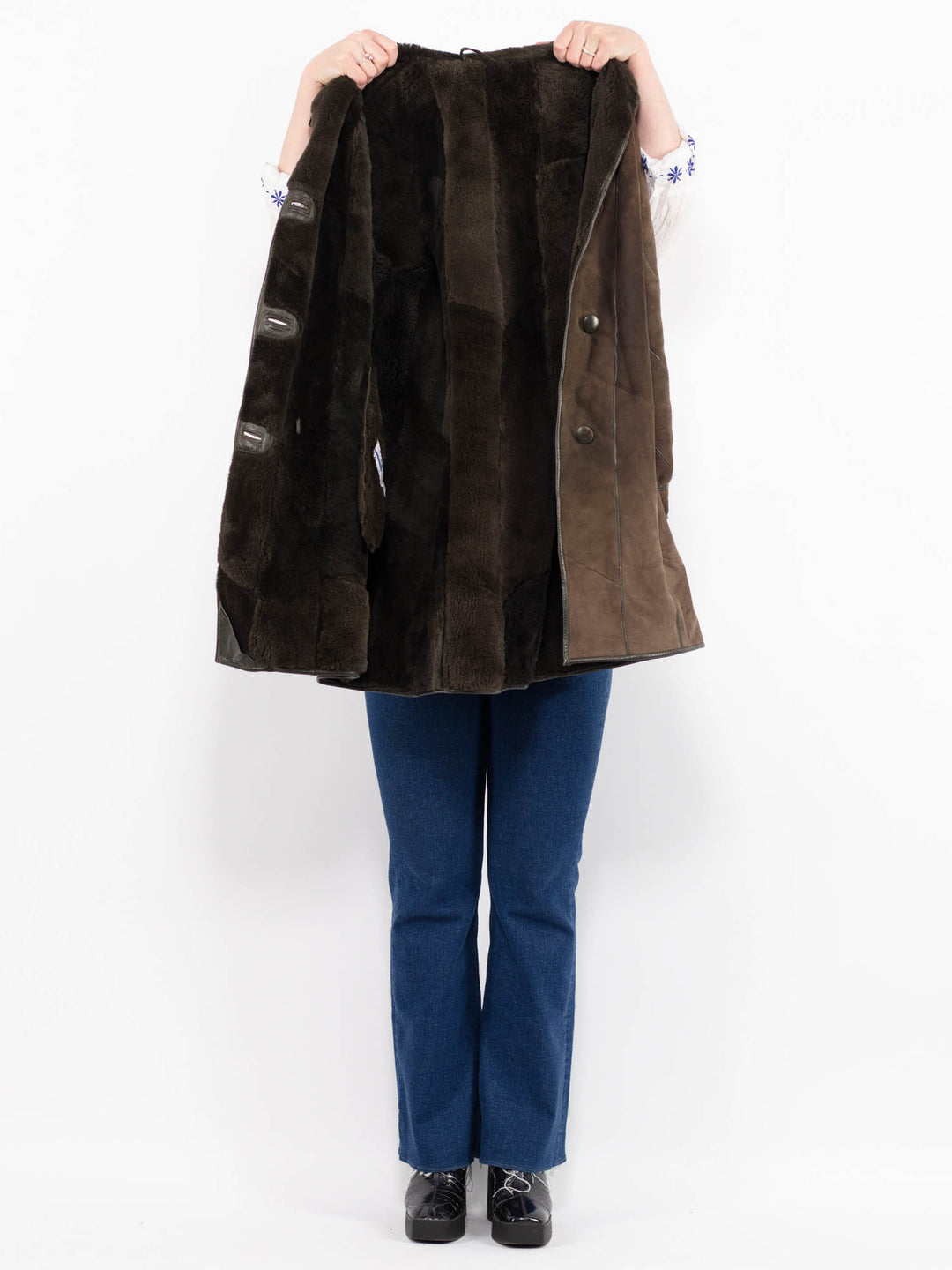 Vintage 80's Women Sheepskin Coat in GreenA0996