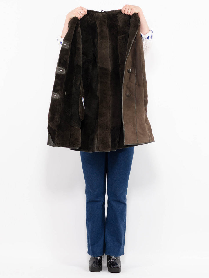 Vintage 80's Women Sheepskin Coat in GreenA0996