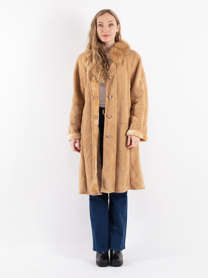 Vintage 80's Women Sheepskin Coat in Beige