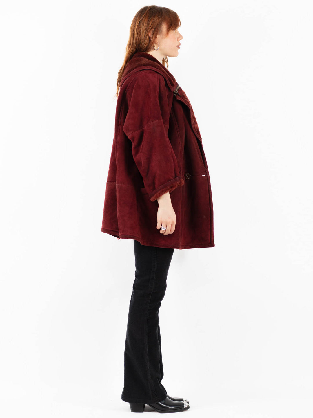 Vintage 80's Women Sheepskin Shearling Coat in RedV9764