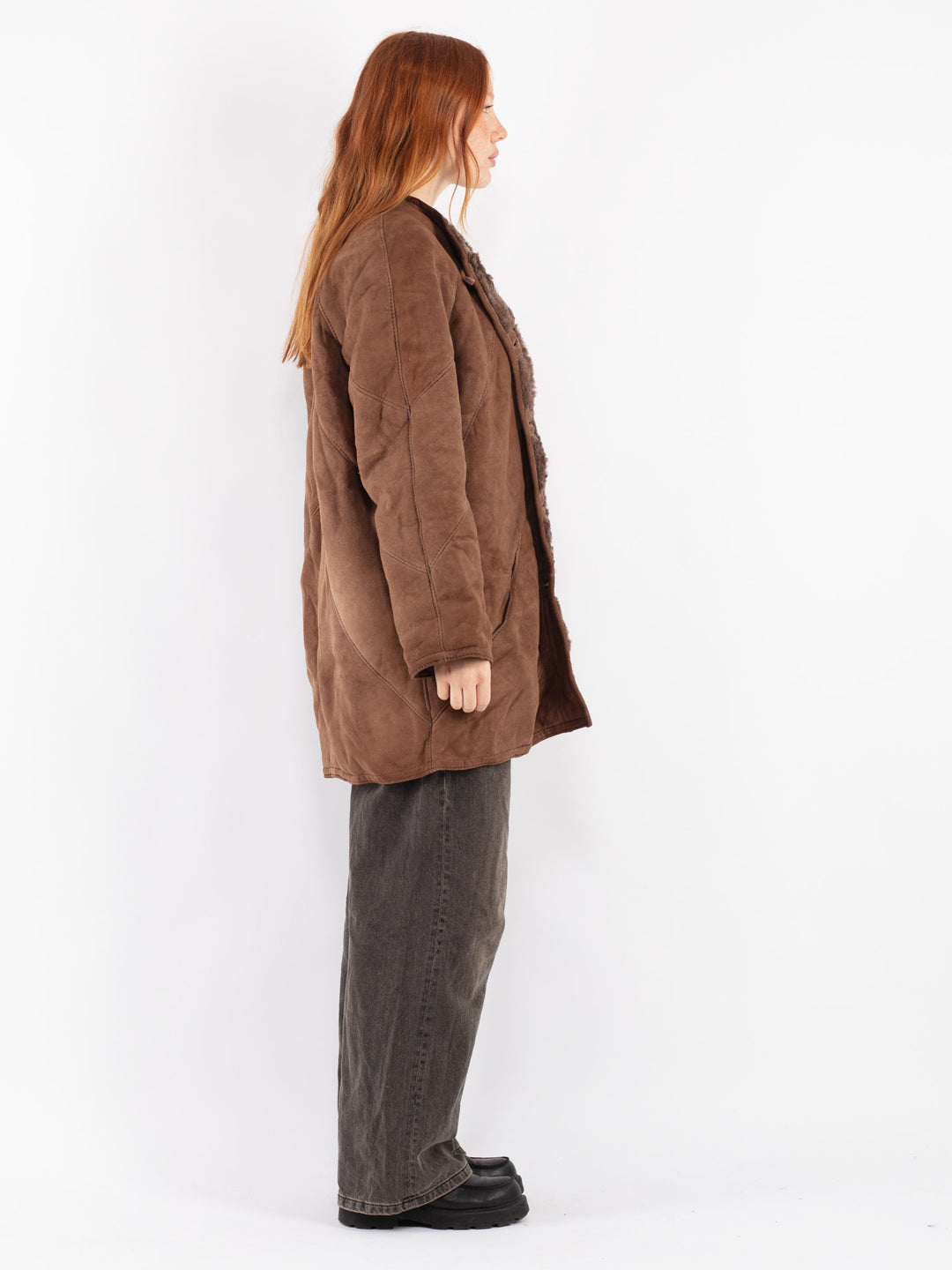 Vintage 80's Women Sheepskin Coat in Brown