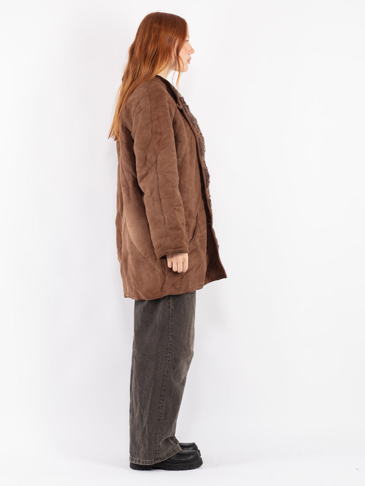 Vintage 80's Women Sheepskin Coat in Brown