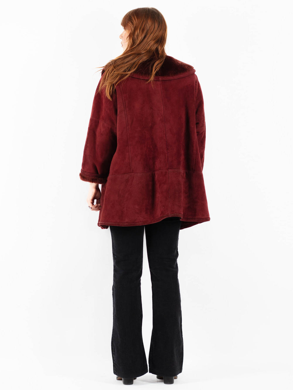Vintage 80's Women Sheepskin Shearling Coat in RedV9764