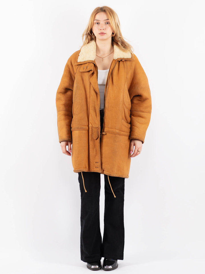 Vintage 80's Women Sheepskin Shearling in BrownV9655