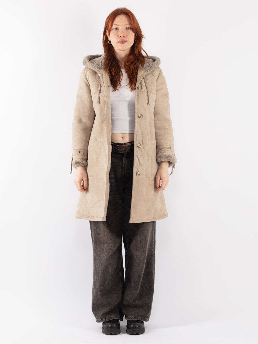 Vintage 80's Women Sheepskin Coat in Beige