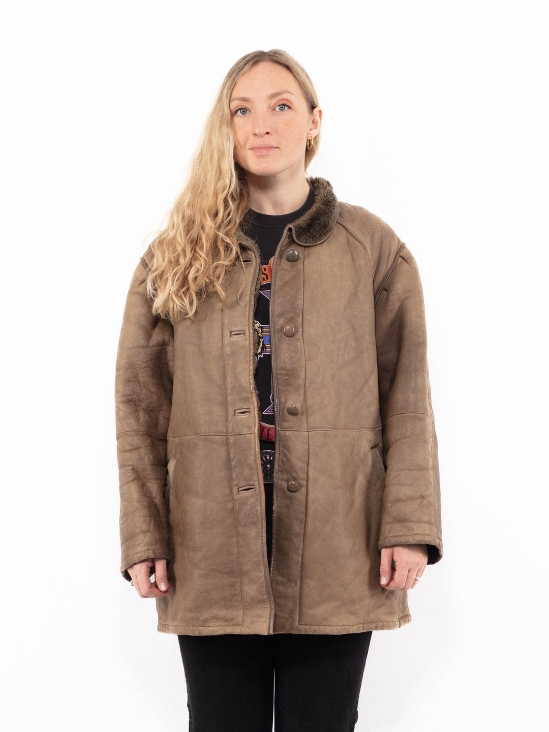 Vintage 80's Women Sheepskin Coat in BeigeA0894