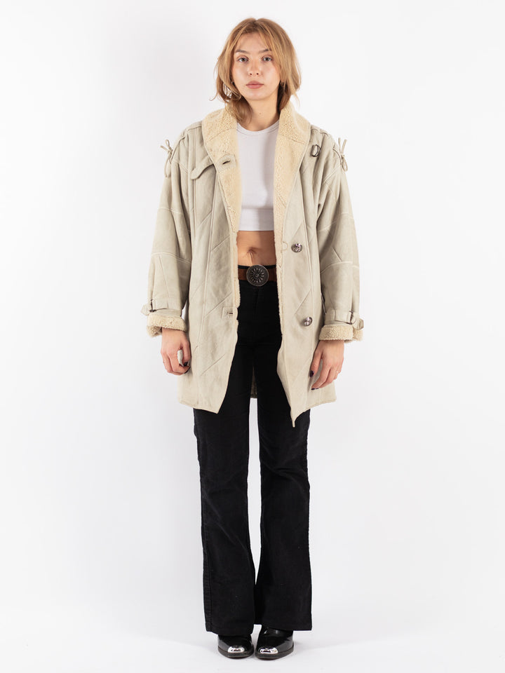 Vintage 80's Women Sheepskin Coat in Gray