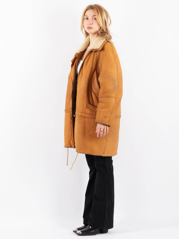 Vintage 80's Women Sheepskin Shearling in BrownV9655