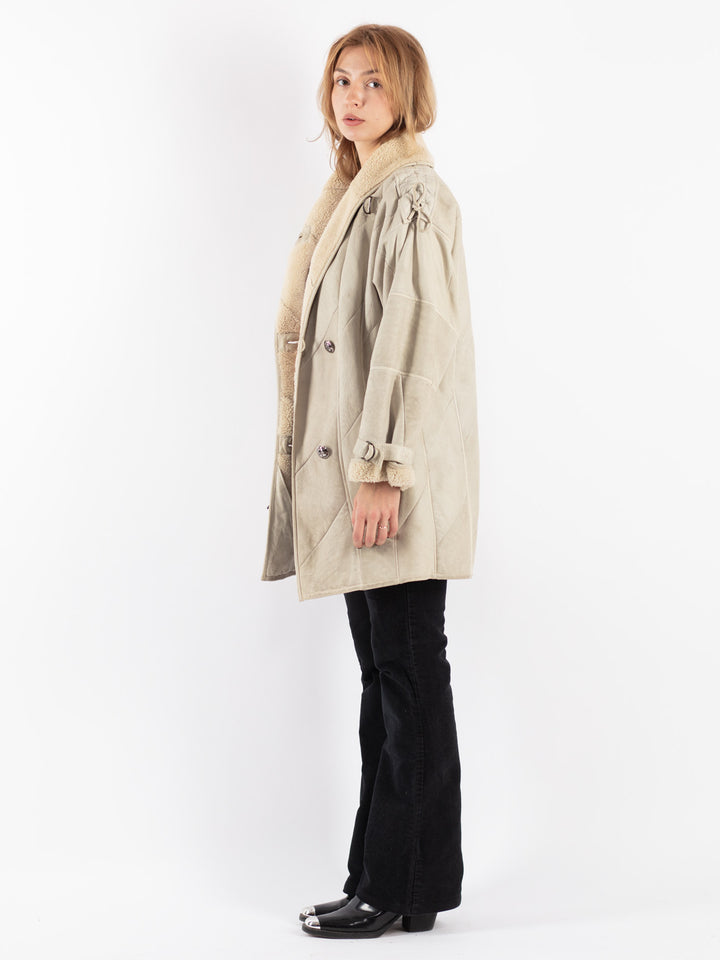 Vintage 80's Women Sheepskin Coat in Gray
