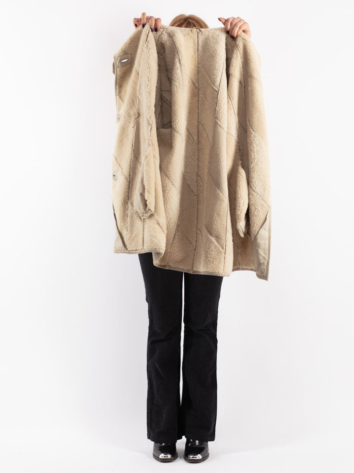 Vintage 80's Women Sheepskin Coat in Gray