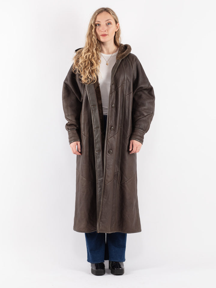 Vintage 80's Women Sheepskin Coat in Brown