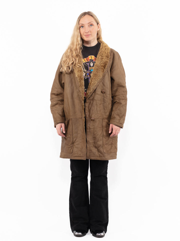 Vintage 80's Women Sheepskin Coat in BrownA0896