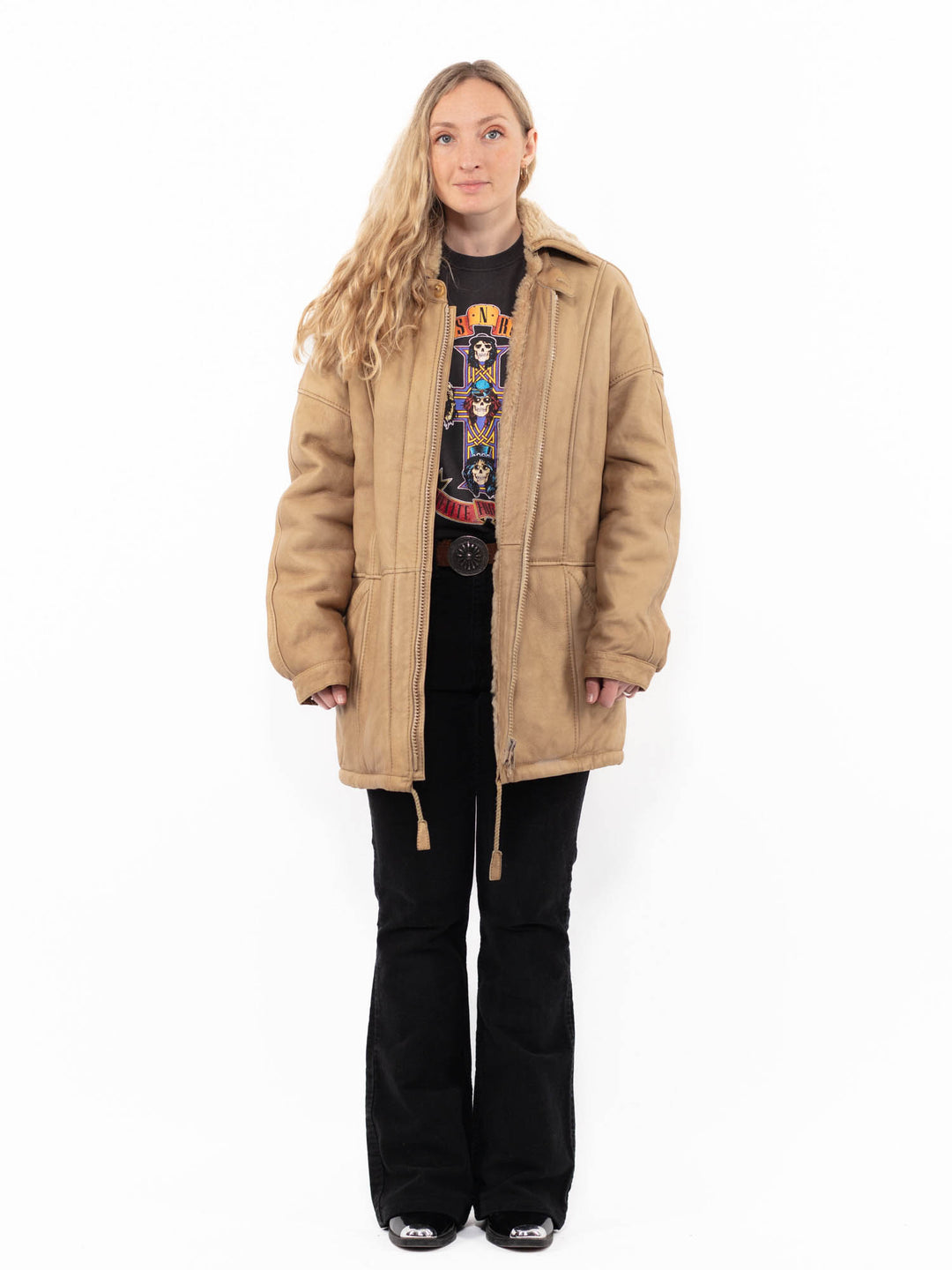 Vintage 80's Women Sheepskin Coat in BeigeA0897