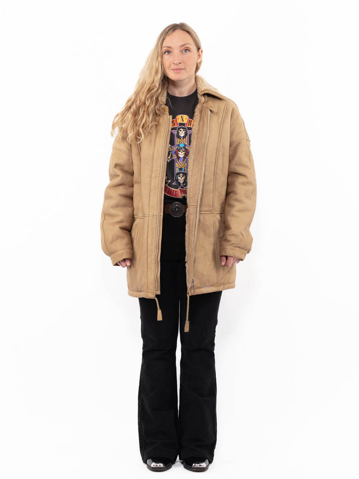 Vintage 80's Women Sheepskin Coat in BeigeA0897