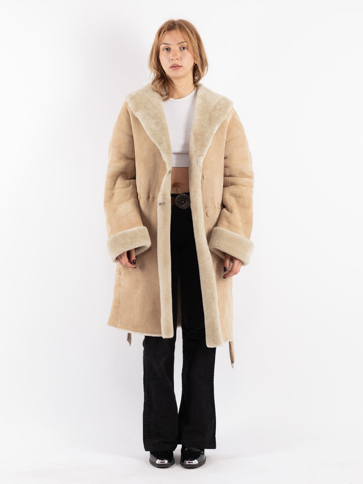 Vintage 80's Women Sheepskin Coat in Beige