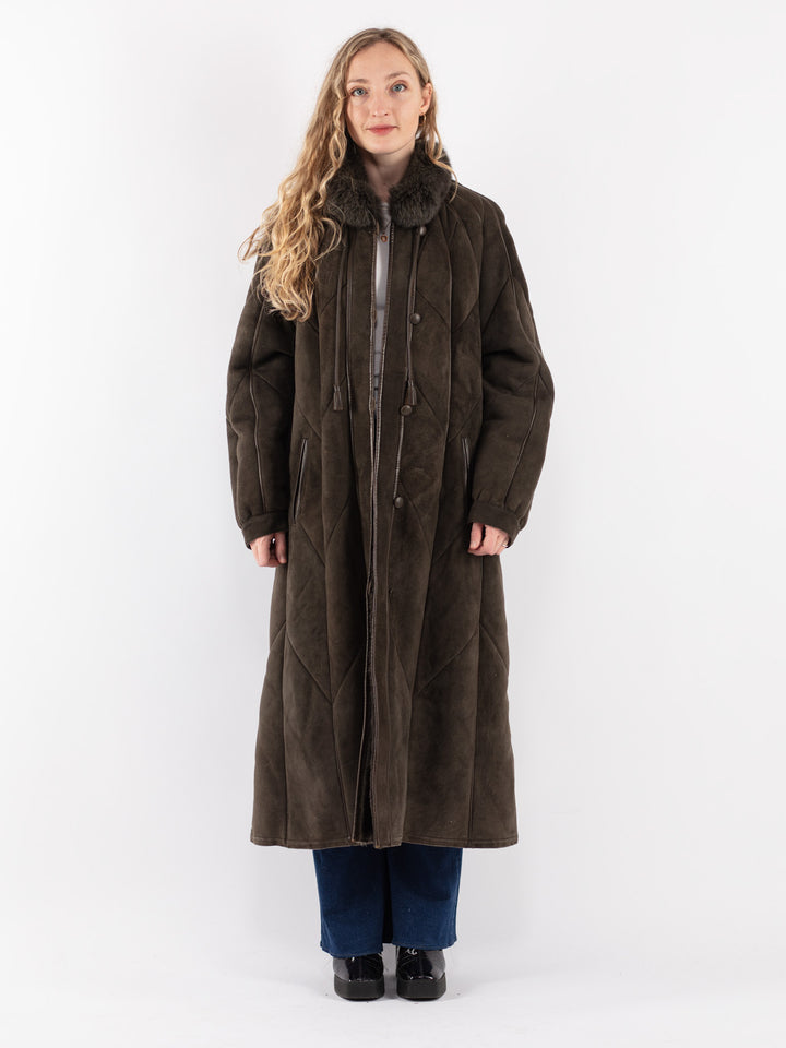 Vintage 80's Women Sheepskin Coat in GreenV8575