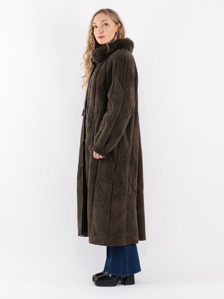 Vintage 80's Women Sheepskin Coat in GreenV8575