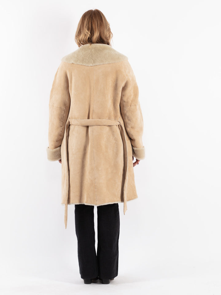 Vintage 80's Women Sheepskin Coat in Beige