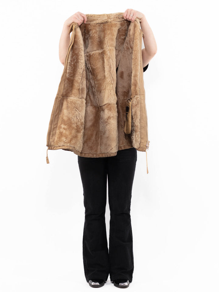 Vintage 80's Women Sheepskin Coat in BeigeA0897
