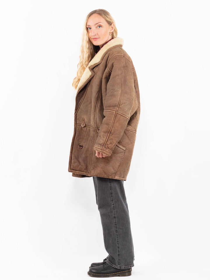 Vintage 80's Women Sheepskin Coat in BrownA0615
