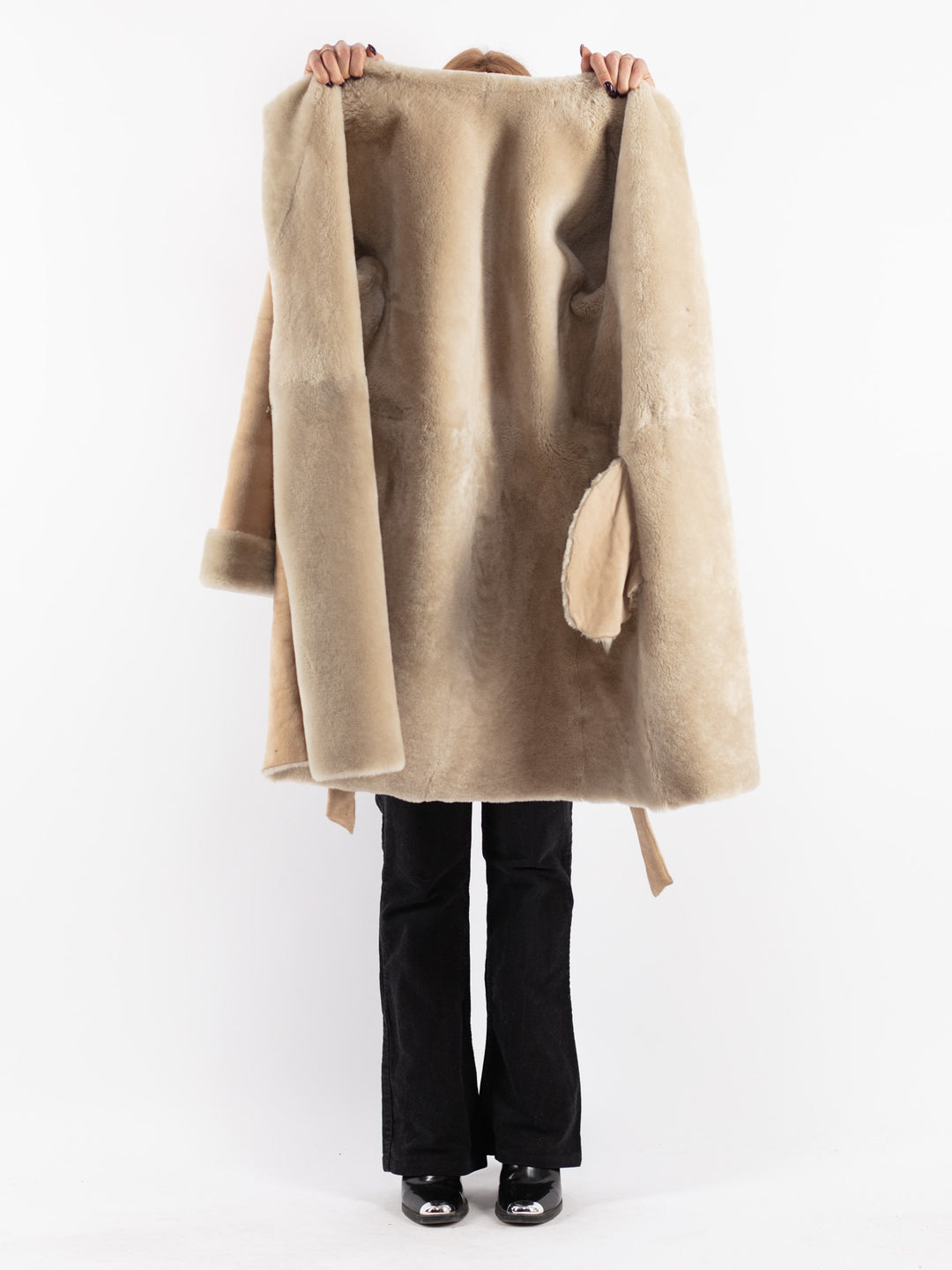 Vintage 80's Women Sheepskin Coat in Beige