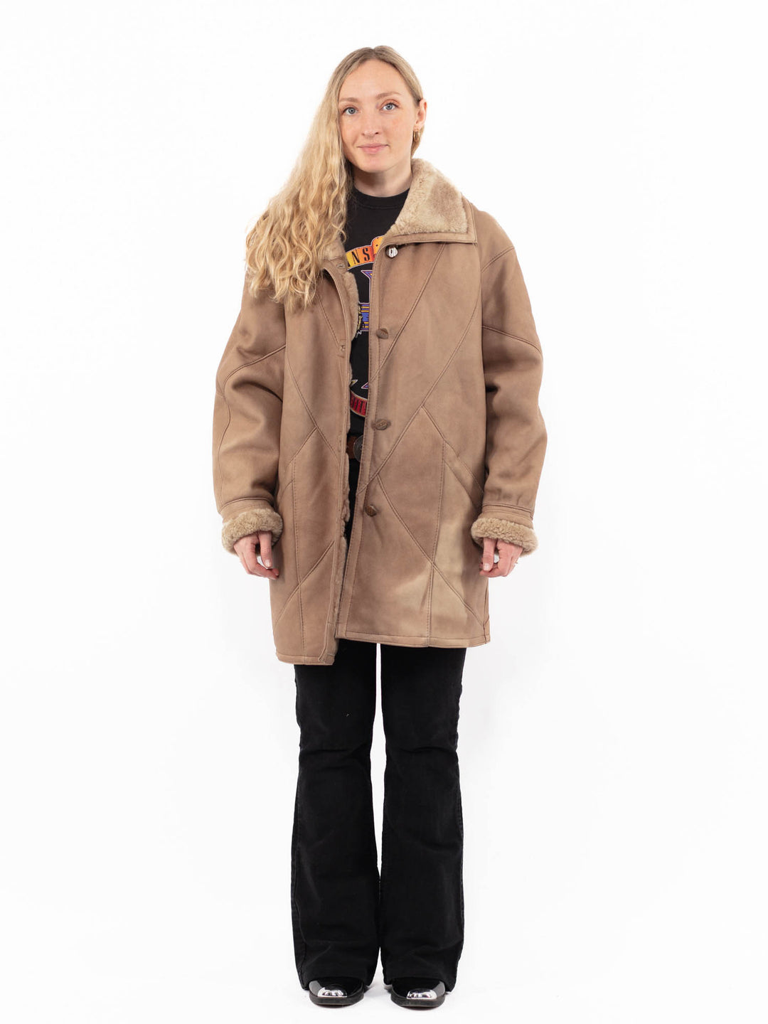 Vintage 80's Women Sheepskin Coat in BeigeA0898